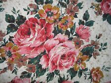 Antique Shabby Chic Barkcloth Pink Roses 1940's Fabric 5.25 continuous yards picture