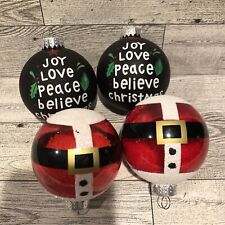 Plastic Ball Ornaments (Set Of 4) Round Christmas 2.5” Santa Joy Love Peace picture