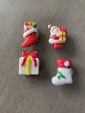 4 Vintage Christmas Resin Button Covers: Santa, Stocking, Wrapped Present Gift picture