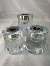Vintage MCM Solid Clear Glass Candle Holders Set of 3 Heavy Striped picture
