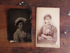 ANTIQUE TINTYPE FERROTYPE & SMALL CABINET CARD WOMAN PORTRAIT TAKEN IN WISCONSIN picture