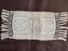 Stunning Antique Pilowcase Filet lace insertions with dragon,Handmade embroidery picture