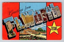 Fort Worth TX-Texas, LARGE LETTER Greetings, c1951 Vintage Souvenir Postcard picture