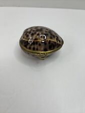 Vintage Genuine Cowrie Shell Pill Box Coin Trinket Box Brass Edges Clasp  #2 picture