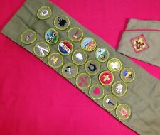 Vintage Boy Scouts of America Cap and Sash with 21 Merit Badges picture