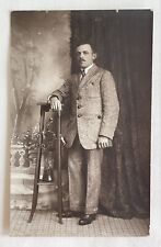 RPPC Real Photo Postcard Handsome French Man With Mustache Standing picture