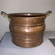 Turkish VINTAGE ANTIQUE HANDMADE HAMMERED PIECED & SEAMED COPPER POT WITH BRASS picture