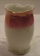 Antique Porcelain Vanity Dresser Jar pink ruffle top European made 5''tall picture