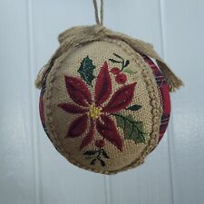 VTG Handmade Beau Style Ornament Burlap & Multicolored Plaid Embroidered Flower picture