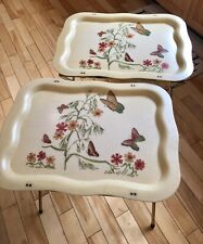 Set of 2 Vintage Fiberglass TV Tray Tables MCM Butterflies Orange Granny core picture