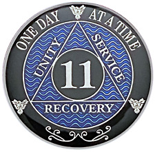 AA 11 Year Coin Blue, Silver Color Plated Medallion, Alcoholics Anonymous Coin picture