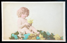 ANTIQUE RPPC ARISTOPHOT POSTCARD YOUNG GIRL WITH FLOWER BOUQUET, UNUSED, CA 1910 picture