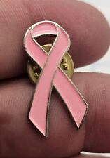 VTG Lapel Pinback Hat Pin Gold Tone Ribbon Pink Enameled Support Cancer picture