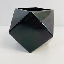 Vintage MCM Black Ceramic Geometric  Inarco Planter 5 1/4