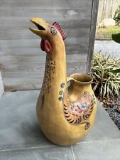 VINTAGE HAND PAINTED PERUVIAN LARGE TERRACOTTA CHICKEN POTTERY PITCHER 26h x 16w picture