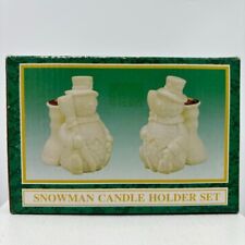 2pc Vtg Jade Collection Snowman Candle Holder Set World Bazaars Christmas Decor picture