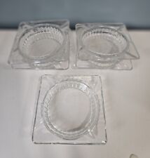 5 Vintage Square Clear Glass Ashtrays, Small Retro barware 4 Slot picture