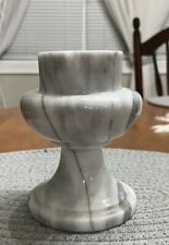 Vintage White Grey Solid Italian Carrara Marble Pedestal Candle Holder 5 1/4”  picture
