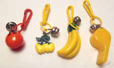 Vintage 1980's Plastic Clip-on BELL Charms *BANANA WHISTLE APPLES HELMET* LOT #1 picture