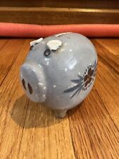Small Rustic Pottery Pig Piggy Bank Studio Stoneware Floral accents picture