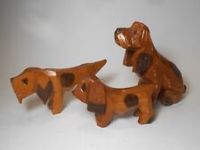 3 Vintage Small Hand Carved Detailed Wooden Hound Dog Figurines picture