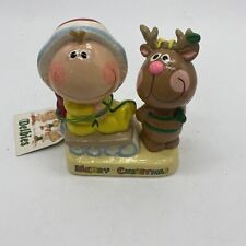 1982 Delbies Merry Christmas  4 Inches Tag Enesco Reindeer Tree figurine tag picture