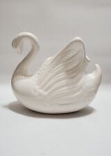 Vintage White Glazed Ceramic Swan Planter, Utensil Holder picture