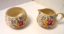 Sandland Ware Floral Gilt and Chintz Rose Stackable Cream and Sugar Bowl 1940's picture