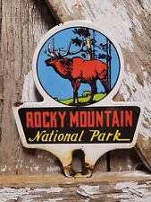 VINTAGE ROCKY MOUNTAIN NATIONAL PARK PORCELAIN SIGN TAG TOPPER FOREST SERVICE picture
