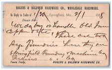 1888 Rogers & Baldwin Hardware Co. Wholesale Hardware Springfield MO Postal Card picture