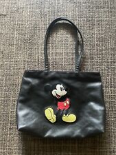 VINTAGE Walt Disney Company Tote Black Leather Mickey Mouse Embroidered BAG picture