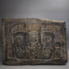 MUSEUM TYPE LARGE GANDHARA STONE PLATE OF BUDDHA'S FOOTPRINT AND SIGNS,IMPORTANT picture