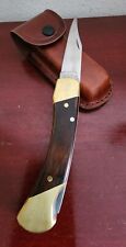 VINTAGE SCHRADE+ UNCLE HENRY LB7 U.S.A. BRASS WOOD HANDLE FOLDING KNIFE.W/SHEATH picture