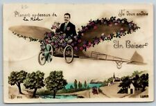 RPPC  Edwardian Man Airplane Surrealism Fantasy 1909  Real Photo  Postcard picture