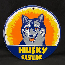 Vintage Husky Gasoline Gas Pump Porcelain Sign 12