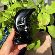 1pc Big Natural Hand Obsidian Moon Skull Carved picture