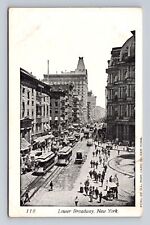 New York City NY, Lower Broadway, Cable Cars, Buggies, Vintage Souvenir Postcard picture