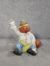 Vintage 1986 Halloween Scarecrow Pumpkin Ceramic Candle Holder picture