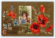 c1910's Merry Christmas Tree Girls Flowers Embossed Posted Antique Postcard picture