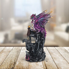 Medieval Purple Dragon Standing on Castle Statue 4.25