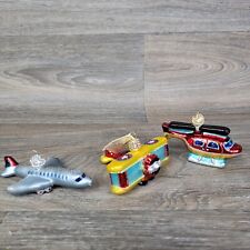 Old World Christmas Airplane Ornament Lot 3 Biplane Helicopter Aviation Glass picture