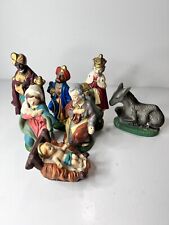 VTG Nativity Holy Family Wise Men Donkey Figures (7) Paper Mache Plaster picture