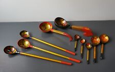 Russian Khokhloma Hohloma Hand Painted Wooden Spoons Lacquer Mixed Lot of 10 picture