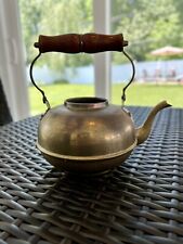 Vintage Small BRASS TEAPOT with Wooden Handle  for Decor Purposes picture