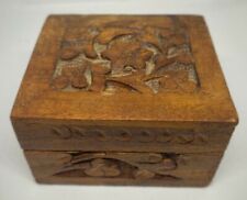 Antique Hand Made Natural Wooden Jewelry Box  Engraved Very Old Rare masterpiece picture