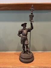 Antique Spelter Figural Medieval Knight Statue Clock, Lamp, Newel Post picture