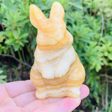 1pc Natural Yellow Calcite Quartz Hand Carved Rabbit Skull Crystal Reiki Healing picture