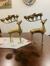 Cute vintage Pair Of Big brass deers Statue  Sculpture Each 8 candles Holder~. picture