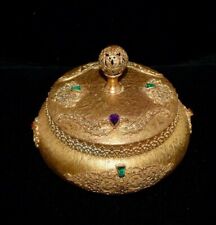 GORGEOUS Antique Brass*JEWELED*Ormolu *CASKET* Trinket *JEWELRY* Vanity Box JAR  picture