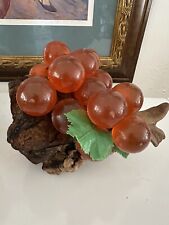 Vintage Acrylic Lucite Orange Grapes Cluster on Burl Wood Boho MCM Large picture